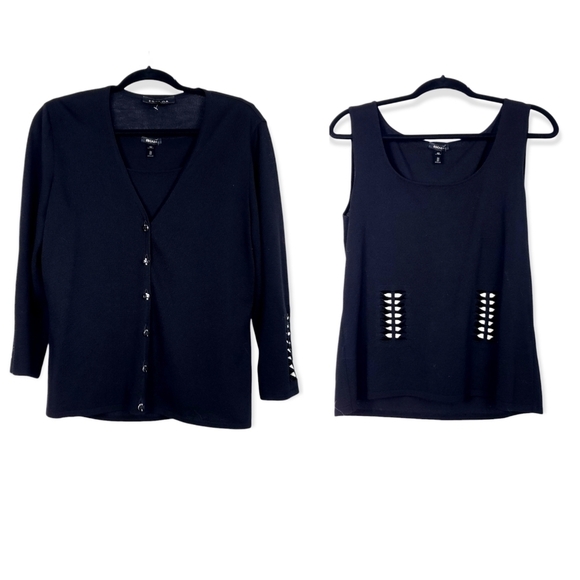 Escada 2 pc detailed tank black sweater set wool blend sz 40 like new condition - Picture 1 of 10